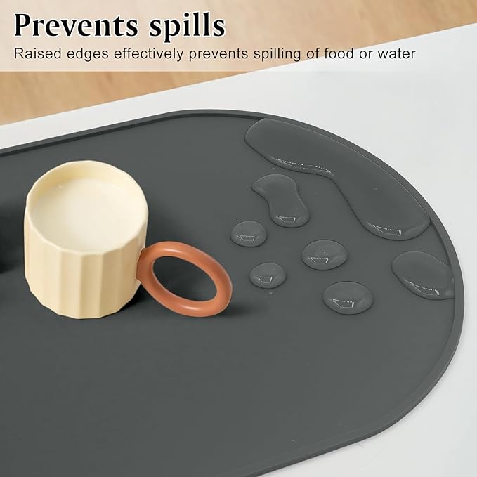 Silicone Placemat Set of 6, Heat Resistant Placemats for Dinning Table, Reusable Portable Kids Baby Placemats, Waterproof Stain-Proof Toddler Food Mats, Easy to Clean Silicone Mat Oval Placemat