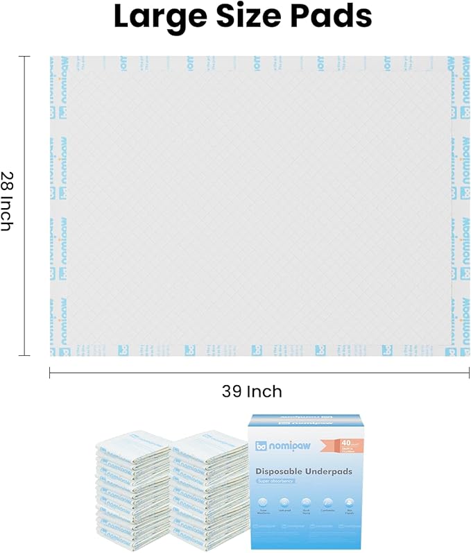 Disposable Leakproof Absorbency Underpads, 28"x39" Large Incontinence Pads with Quick Drying for Baby, Adults, Puppy, Dog Bed Pee Pads, 40 Count
