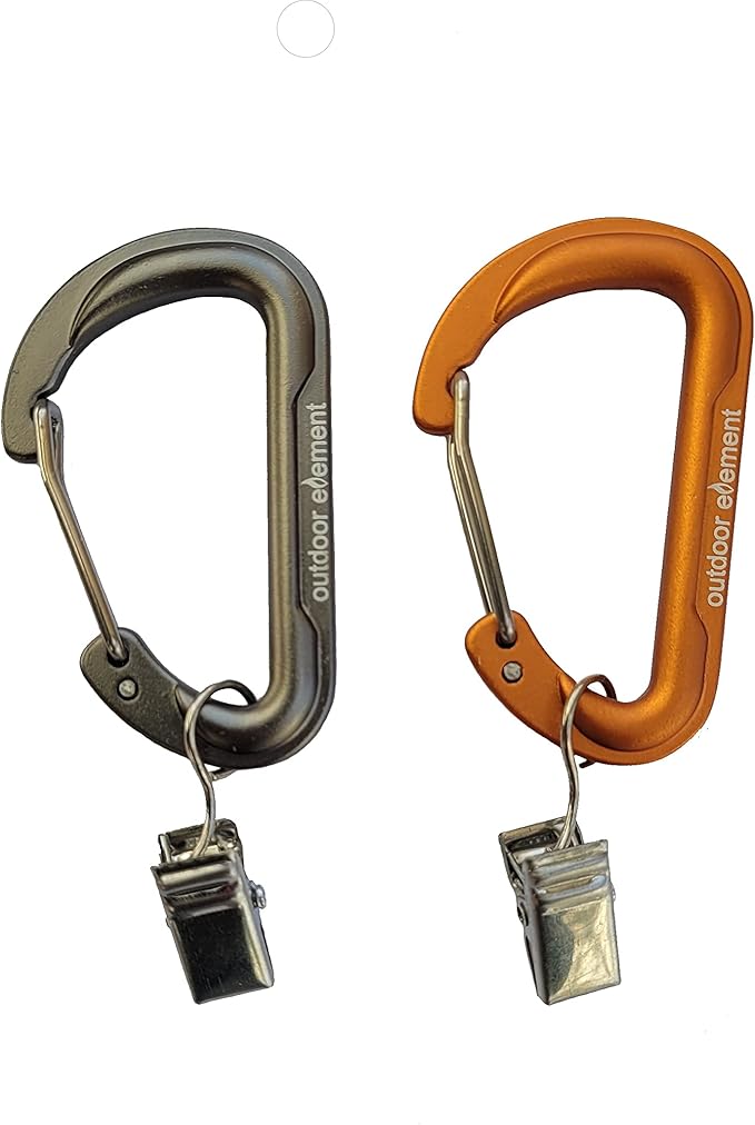 Outdoor Element Heavy Duty Gearbiner Clips - 2" Small Aluminum Carabiner with Hanging Clips - Small Keychain Survival Gear Carabiner for Hanging Keys, Bags and Camping Accessories - Pack of 6