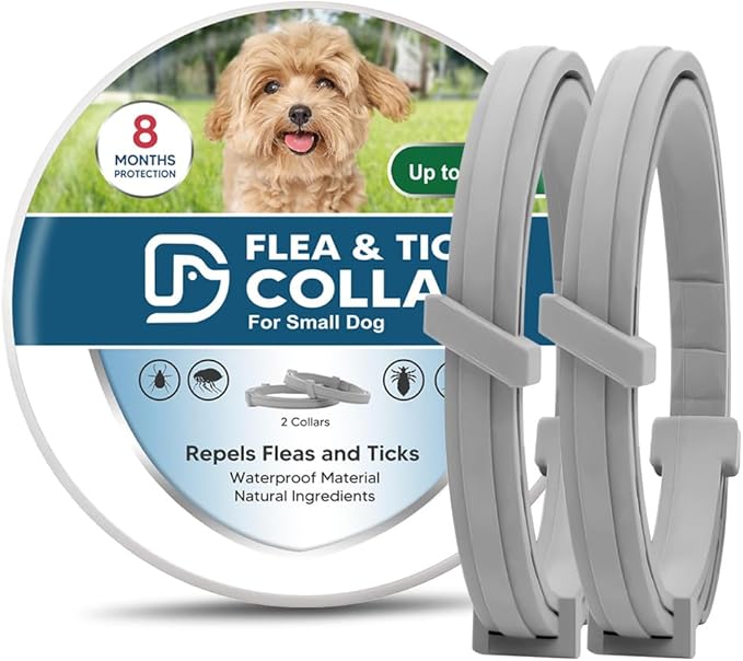 AMDEIUR Flea and Tick Collar for Puppies, Dog Tick Collars, Flea Collar for Small Dogs, Waterproof, 8 Months Protection Each, One Size Fits All-2P