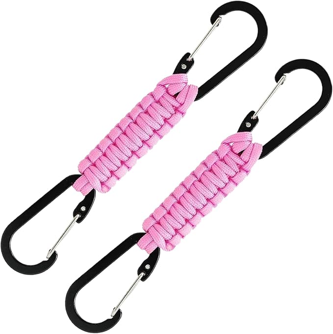 Paracord Keychain Carabiner with Double Hooks Hanger Stroller Hook for Camping Hiking Clip Water Bottle Keys Backpack Tools
