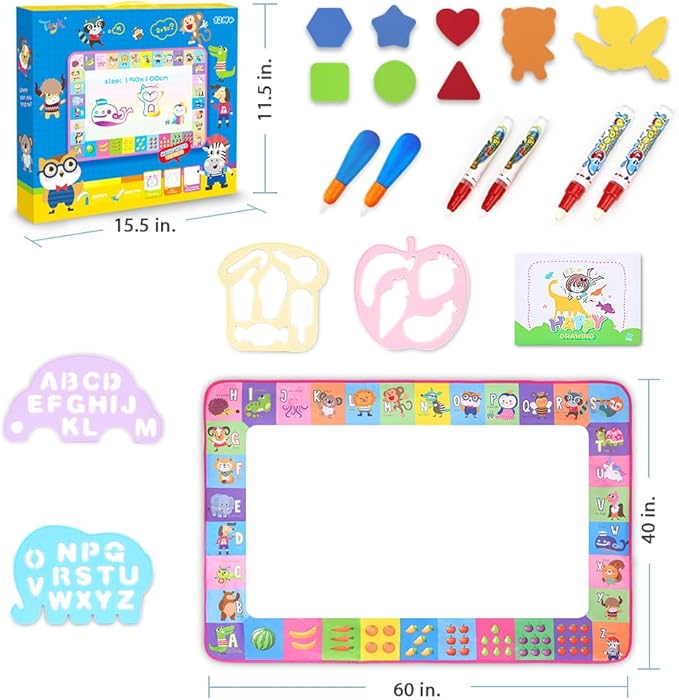 Water Doodle Mat - Kids Painting Writing Doodle Toy Board - Color Doodle Drawing Mat Bring Magic Pens Educational Toys for Age 3 4 5 6 7 8 9 10 11 12 Year Old Girls Boys Age Toddler Gift (Pink)