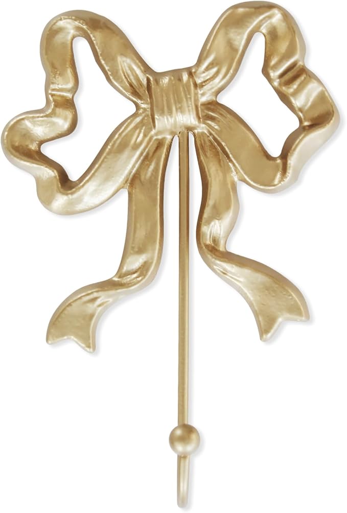 Single Bow Hook,Wall Mounted Functional Hook,Antique Gold Cast Iron Hooks for Coats,Hats,Bags, Bath Towels,Room Decorations,Hallway,Bathroom,Kitchen,Office (Large Single Bow Hooks:5x7.3 inches)