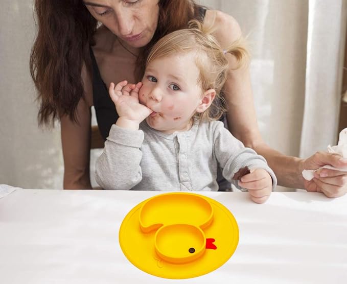 Baby Plate Silicone Toddler Plates Suction Placemat Divided Dishes for Kids and Infants One-Piece Strong Suction, BPA Free, Microwave Dishwasher Safe (Yellow)
