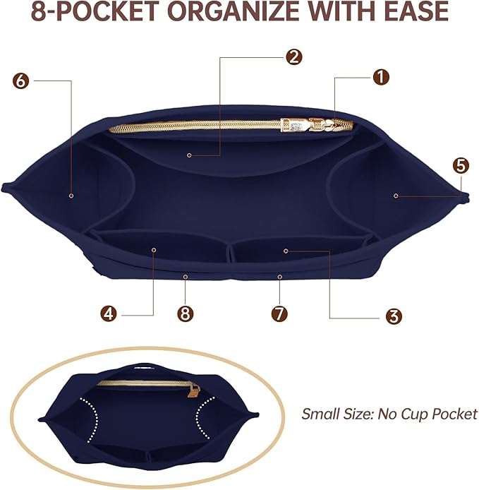OPPOSHE Purse Organizer Insert for Longchamp Le Pliage, Premium Felt Long Champ Bag Handbag Women, Tote Organizer Insert with 6 Compartments (Small, Navy)