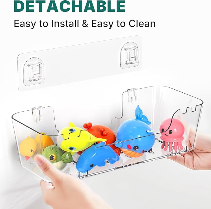 JNDETOP Bath Toy Storage Holder for Bathtub, Clear Acrylic Bath Toy Organizer with Drain Holes, 2 Pack Large Capacity Bathtub Toy Storage Shower Caddy for Bathroom