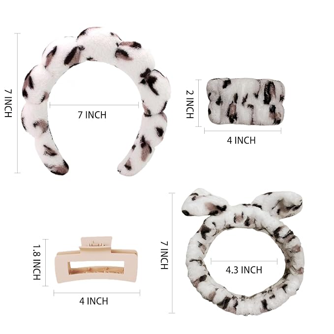 7 Pcs Spa Set, Facial Headband and Wristband Set, Skincare Accessories, College Style Girl Idea Gifts, Hair Accessories for Women and Girls （Beige Leopard ）