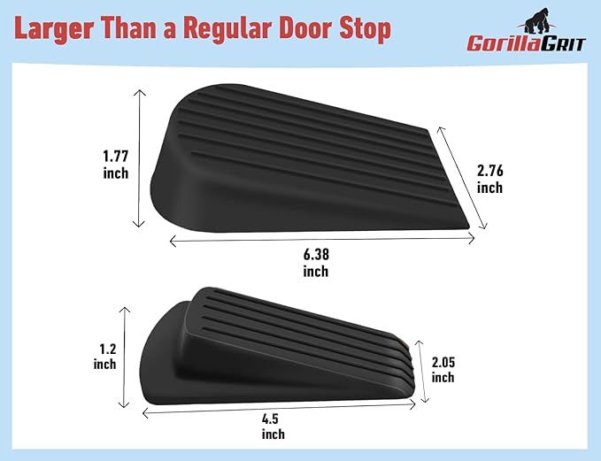 Extra Large Rubber Door Stoppers - Heavy Duty Door Stop Wedge, Jumbo Flexible Door Holder - Black 4 Pack - Non Marking Anti Slip Jammer