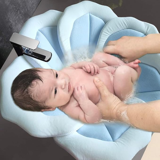 Baby Bath Pad for Infant Bathtub Sink Flower Mat Tub Little Lotus - Petal Soft Supports Lounger Newborn Bathing Insert Seat Baby Essentials - Baby Gifts - 31" (Blue)