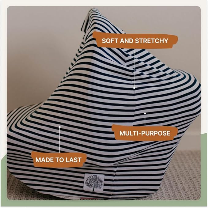Parker Baby 4 in 1 Car Seat Cover for Boys - Stretchy Carseat Canopy, Nursing Cover, Grocery Cart Cover, High Chair Cover - Navy/White Stripes