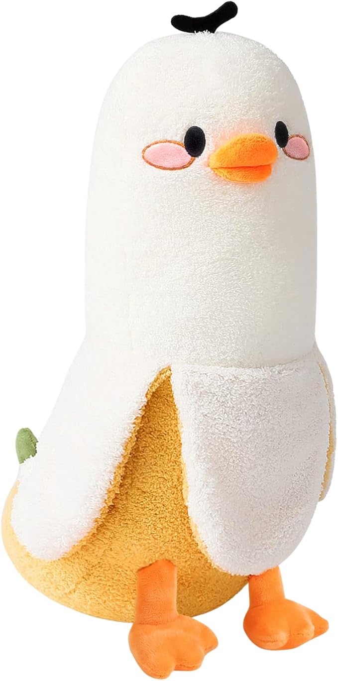 PEACH CAT Banana Duck Plush Pillow Duck Stuffed Animal Cute Banana Plushie for Girls and Boys White 27.5"