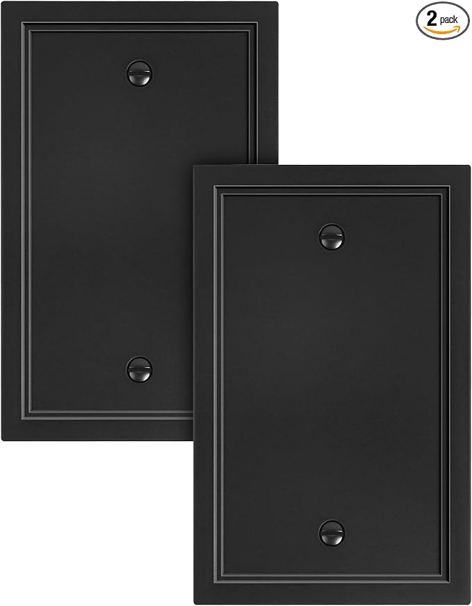 2-Pack Blank Outlet Cover Wall Plate, Natural Material Switch Plates Outlet Covers, Black Decorative Wall Plates for Electrical Outlets