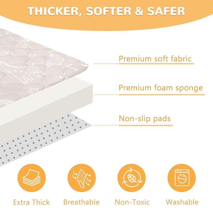 Baby Play Mat Toddler Playpen Mat 50 x 50 inch, Removable-Washable Cover,Extra Thick Foam Padding,Non-Slip Crawling Cushion for Infants, Toddlers & Babies Tummy Playing Time
