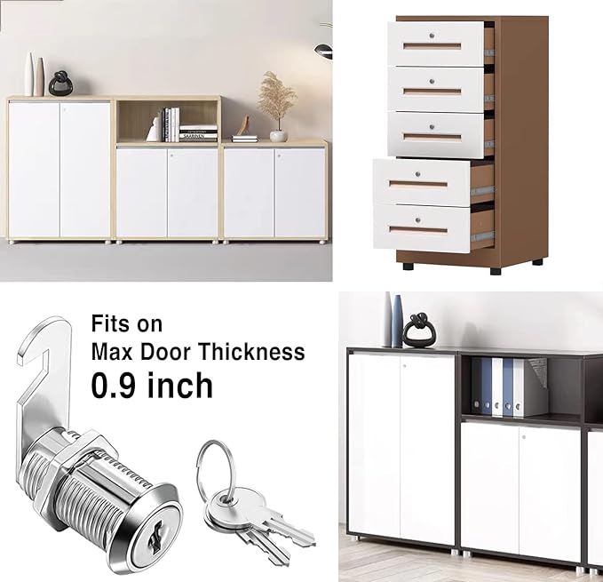 Cabinet Cam Locks Keyed Alike, 1-1/8'' Fits on7/8'' Max Door Thickness, Secure File Drawer Mailbox RV Storage Replacement Set, Zinc Alloy (1-1/8 Inch 6Pcs)