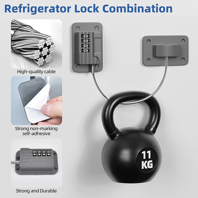 RORMGO Refrigerator Lock, Heavy Duty Fridge Locks for Kids, Freezer Lock with Combination for Refrigerator Drawer Cabinet Safety, Easy to Install No Keys Needed Grey, 2 Packs