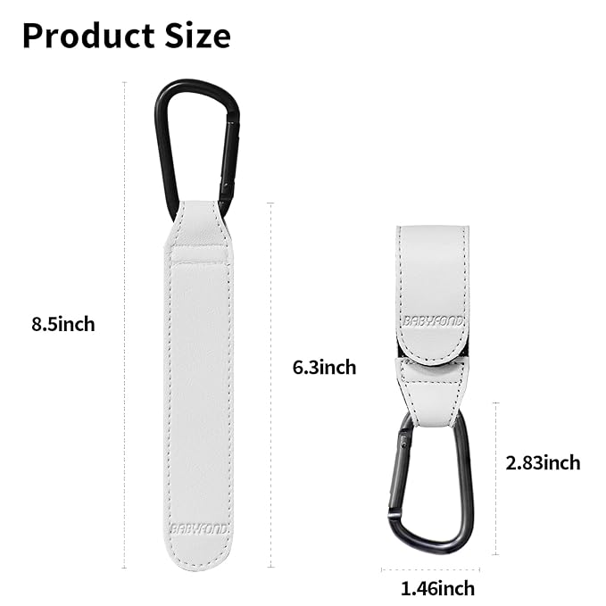 2 Pcs Stroller Hooks for Hanging, Portable Leather Style Stroller Clip Straps, Baby Stroller Hooks for Diaper Bags Grocery Shopping Bags, Mommy Hook for Stroller (White)