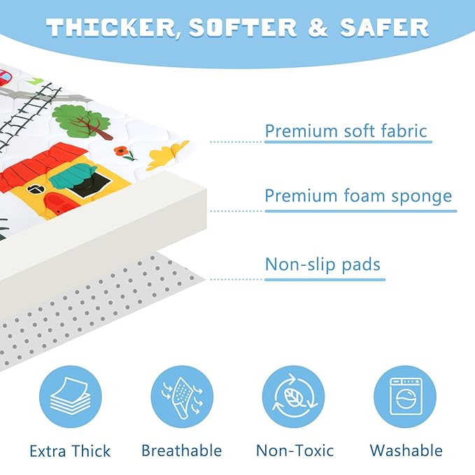 Baby Play Mat, Toodler Floor Mat 59 x 71 inch, Extra Thick Foam Non-Slip Washable,Crawling Cushion for Tummy Playing