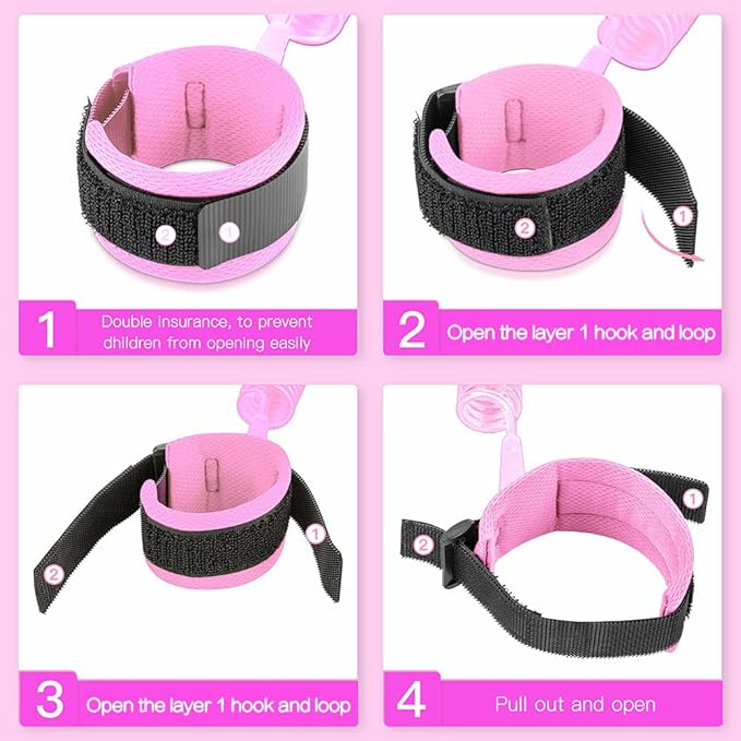 Anti Lost Wrist Link for Toddlers, Safety Toddler Leash, Child Leash, Wrist Leash for Babies and Kids, Children's Safety Wristband for Outdoor, Family Travel(8.2ft/2.5m, Pink)