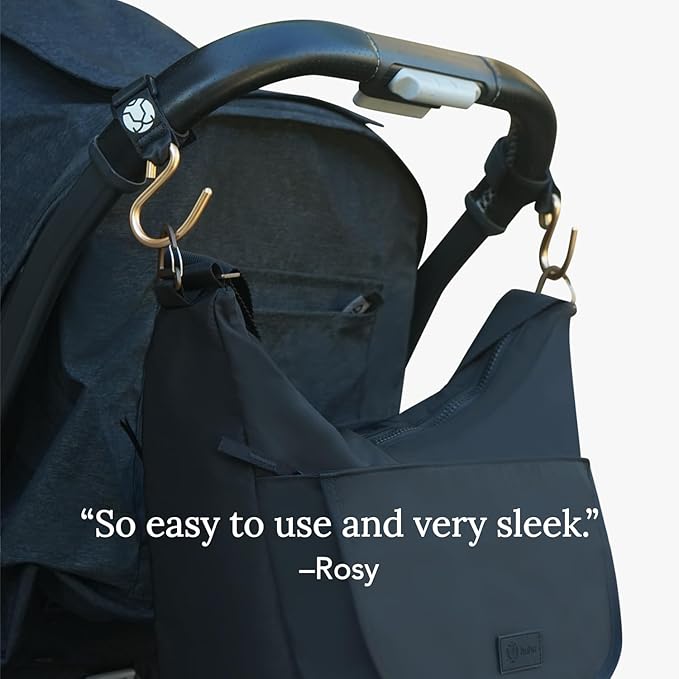 Huhu Essential Stroller Hooks - Lightweight Aluminum Stroller Bag Hook with Adjustable Straps, Matte Gold S-Hooks for Diaper Bag, Shopping, Everyday Essentials – Universal Fit Baby Stroller Accessory