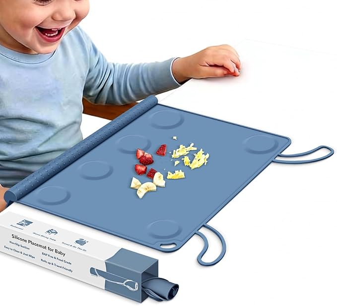DZDOV Silicone Placemat for Baby Self-Eating: Dishwasher Safe & Non-Slip for Dining Table - Table Mat for Baby 8-18 Months