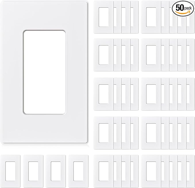 AIDA 1-Gang Screwless Decorative Wall Plates, Standard Size Unbreakable Thermoplastic Faceplate Cover for Decorator Receptacle Outlet Switch, UL Listed (50 Pack, Matte White)