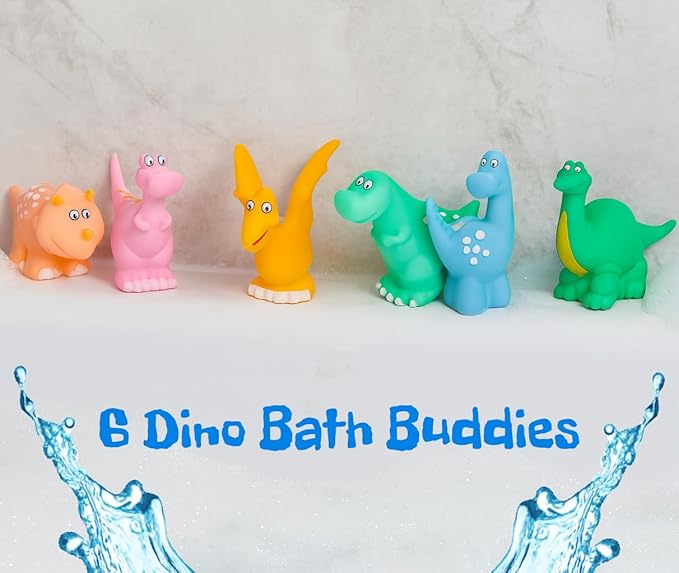 Dinoland Bath Buddies Baby Bath Toys 6-12 Months, Infant Floating Dinosaur Bathtub Toys for Toddlers 1-3, Soft Bath Toys for Babies
