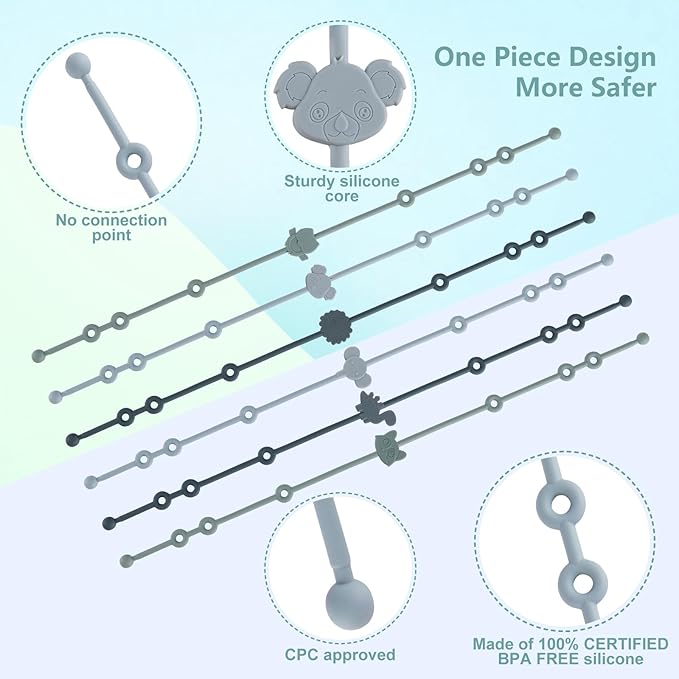 Slotic 6-Pack Baby Toy Straps, Silicone High Chair & Stroller Straps, Toddler Bottle & Car Seat Accessories, Baby Travel Essentials with Pacifier Clips