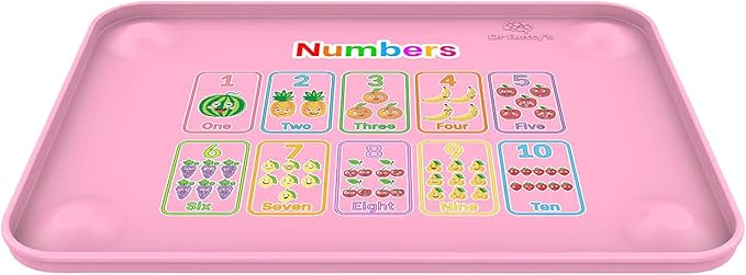 Dr. Betty’s - Educational Learning Silicone Placemat/Play Mat with Super Suction and Raised Edges for Babies + Toddlers + Kids | Non-Slip, Dishwasher Safe, Food Grade (Numbers, Pink)