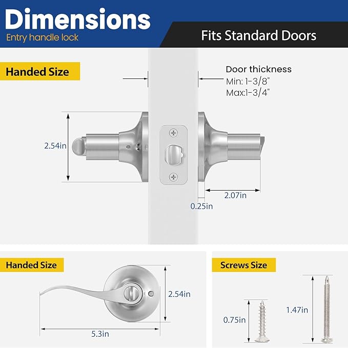 Keyed Entry Door Lever, Door Handle with Lock and Key, Exterior ＆ Interior Door Handle for Bedroom, Wave Style Lever Satin Nickel, Reversible for Left/Right 2 Pack
