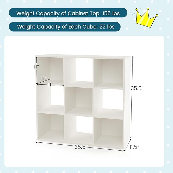 Costzon 9-Cube Toy Storage Organizer, 4-Tier Wooden Bookcase for Books and Toys Storage, Book Shelf for Kids Rooms, Playroom, Living Room, Nursery