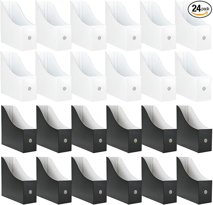 Limitliho 24 Pack Cardboard Magazine Holder, Magazine File Holder for Home, Office, Desk, 10.6'' H×10.2'' L ×3.5''W Magazine Storage Box (12 Pack White and 12 Pack Black)