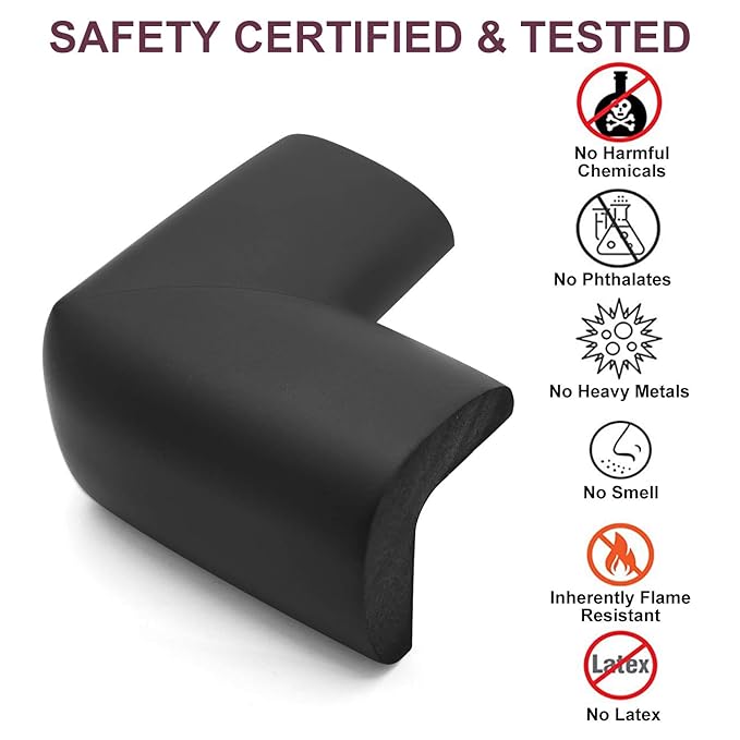 Baby Proofing Edge Corner Protector, 20.5 ft (18.1ft Edge + 8 Corners) Baby Proof Corner Guards,Thick Table Bumper Guard, 3M Pre-Taped Corners, Soft Rubber Foam Guard Heavy-Duty Black