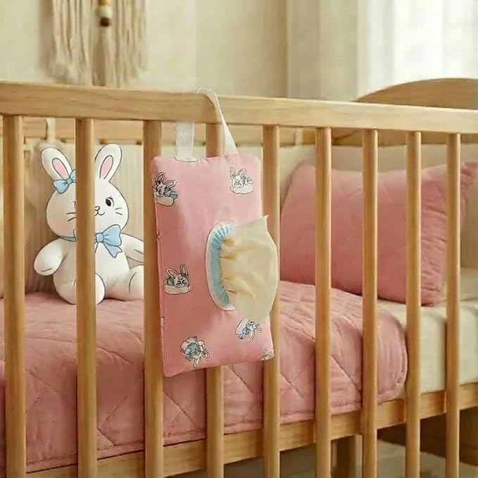 Quilted Baby Wipe Holder Floral Diaper Pouch Portable Quilted Wipes Bag for Car, Stroller (Cartoon Rabbit)