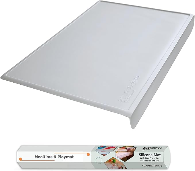 Silicone Placemats for Toddlers & Kids with Angle-Protective Safety Edge – Baby Placemats for Restaurants & Dining Table – Non-Slip & BPA-Free Food Mat – 1.5mm Thick, 18"x12", Cloud Gray