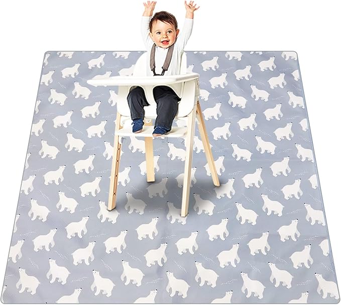 CoolaPeach Splat Mat for Under High Chair/Arts/Crafts, Washable Baby Spill Mat Waterproof Non-Slip Floor Splash Mat, Portable Play Mat and Table Cloth (Bear, 43"x 43")