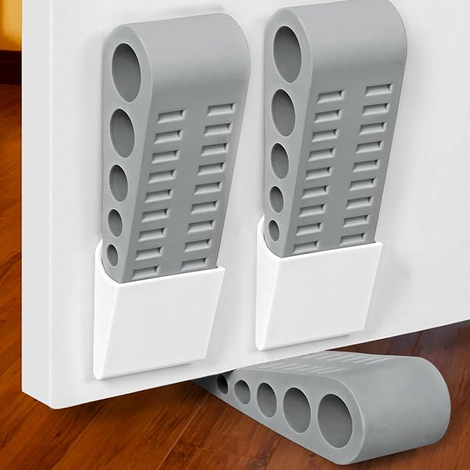 3 Pack Door Stops for Bottom of Door, Rubber Door Stopper Wedge with Holder, Door Holder to Keep Door Open, Wall Protector for Home & Office & School, Grey