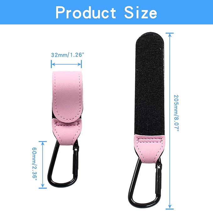 2 Pcs Stroller Hooks for Diaper Bag - Durable Leather Stroller Straps Diaper Bag Hooks - Stroller Clips for Stroller Wheelchair Shopping Carts - Pink