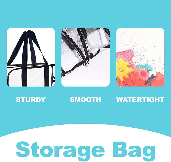 Clear Toy Storage Bag with Zipper - Organizing Bags for Home Travel with Handles - for Building Blocks, Puzzle, Book, Board Game(1, X-Large)
