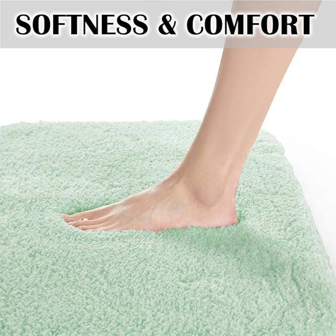 Suchtale Bathroom Contour Rug Non Slip Bath Mat Water Absorbent Soft Microfiber Shaggy Bathroom Mat Machine Washable Bath Rug for Bathroom Thick Plush U Shape Toilet Rug (20 x 24, Pale Green)