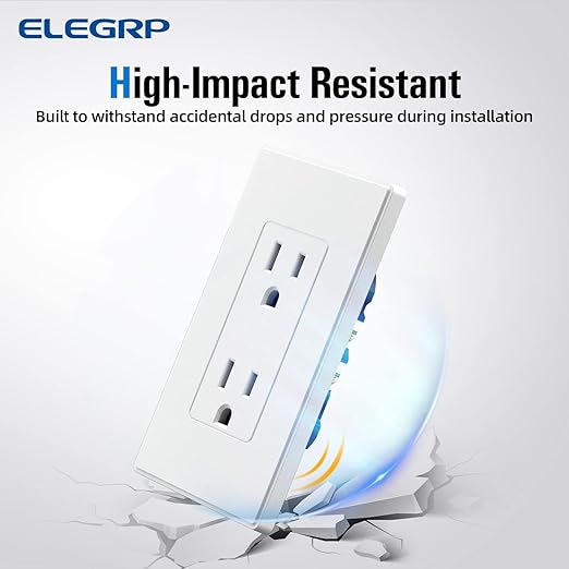 ELEGRP Matte White Standard Decorator Electrical Wall Receptacle Outlet, 15A 125V, 2 Pole 3 Wire, Non- Tamper Resistant, NEMA 5-15R, Self-Grounding, Wall Plate Included, UL Listed, 10 Pack