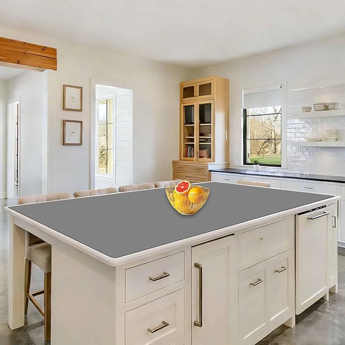 78''x32''(200cmx80cm) Extra Large Silicone Mat for Kitchen Counter, Heat Resistant Countertop Protector, Non-Slip Waterproof Kitchen Island Mat, Easy to Clean, Light Gray