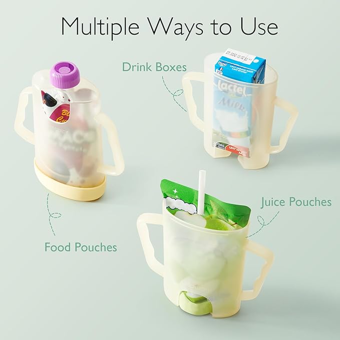 Momcozy Baby Pouch Holder No Squeeze, Baby Food & Juice Box Holder, Mess-Free, Easy Grip for Self-Feeding, BPA-Free & DEHP-Free, Must-Have for Babies, Yellow