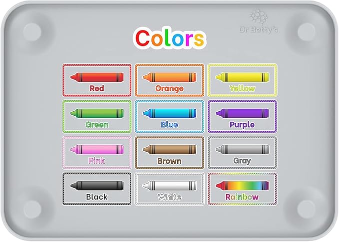 Generic Dr. Betty’s - Educational Learning Silicone Placemat / Play Mat with Super Suction and Raised Edges for Babies + Toddlers + Kids | Non-Slip, Dishwasher Safe, Food Grade (Colors, Gray)
