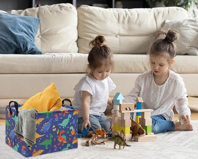 TIBAOLOVER Rectangular Dinosaur Kids Storage Basket & Organizer - Cute Baby Bin, Shelf, Book Basket & Room Decor (Blue Dinosaur)