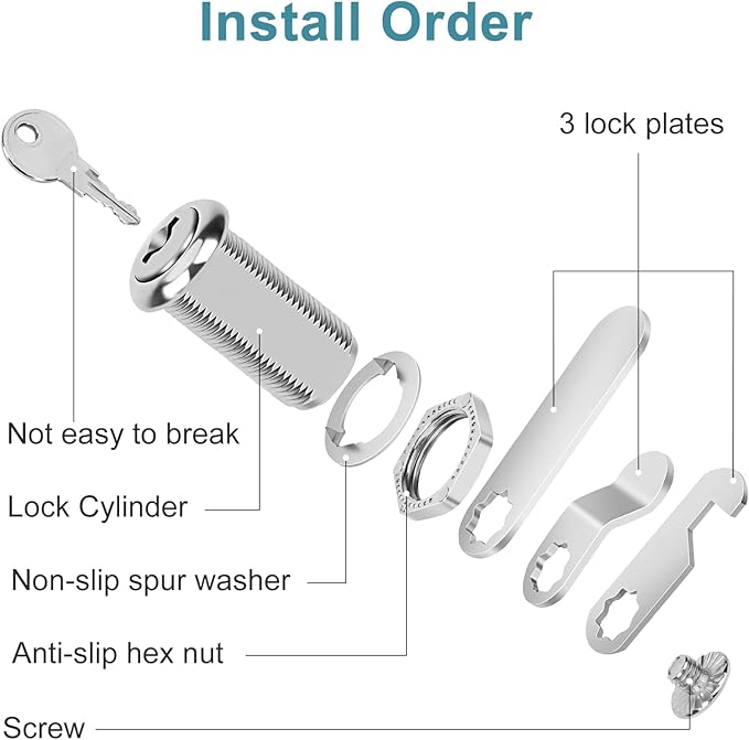 Cam Lock Cabinet Lock Keyed Alike, 1-3/8'' (Length) Cylinder Secure File Drawer Mailbox RV Storage Replacement Set, Chrome-Finish Zinc Alloy (1-3/8 Inch 6Pcs)