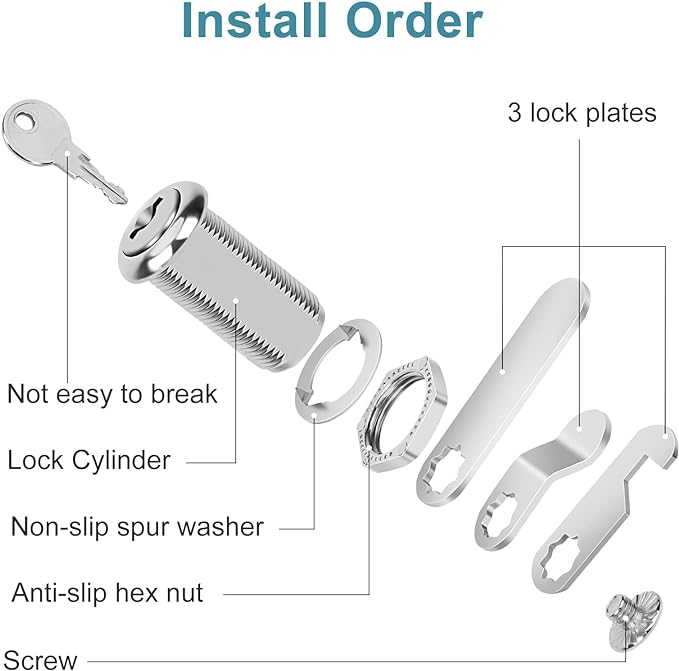Cam Locks Cabinet Locks Keyed Alike, 1-3/8'' (Length) Cylinder Fits on 1-1/8'' Max Panel Thickness, Secure Files Drawers RV Storage Locks Replacement Set, Zinc Alloy (1-3/8 Inch 2Pcs)