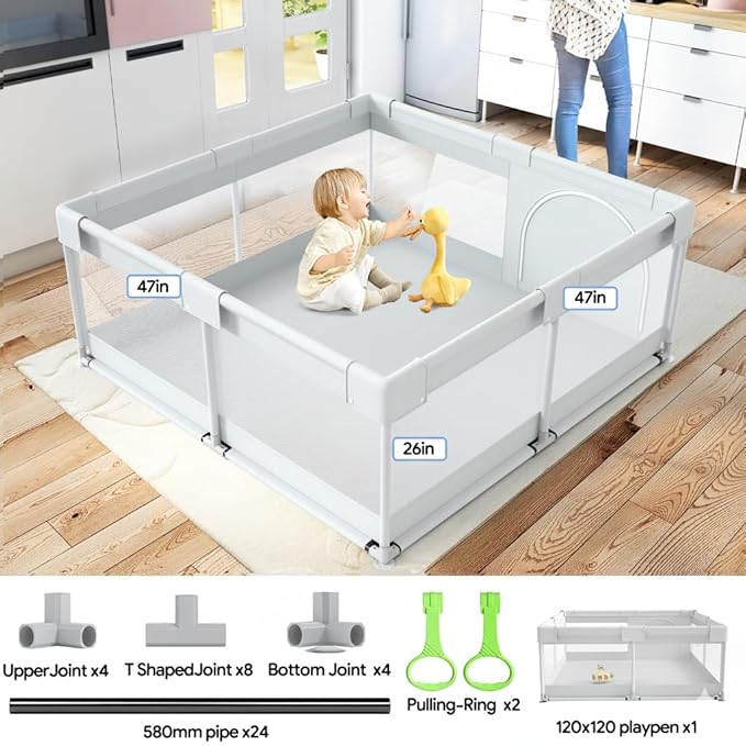 Fodoss Baby Playpen, 47x47in Small Play Pen,Toddler Playpen for Apartment,Play Yard,Activity Fence, Extra Large Baby Playard