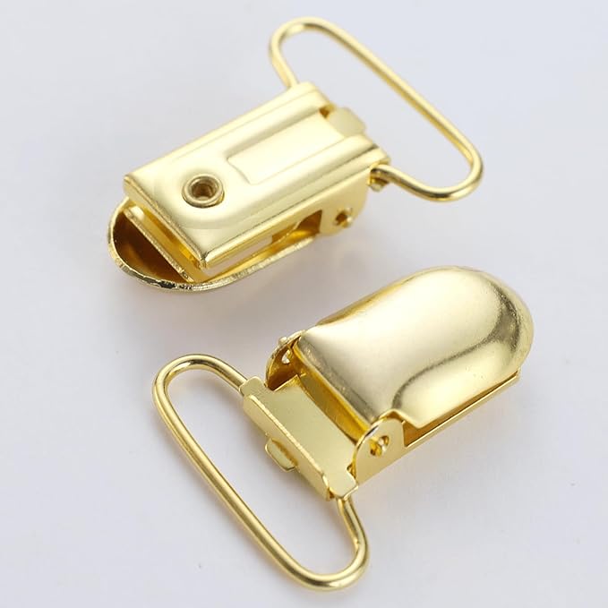 25 PCS 1" Suspender Clips Metal Pacifier Clip Holder for Pacifiers DIY Baby Girl Toy Bibs Garter Making Supplies (Gold, Bulk)