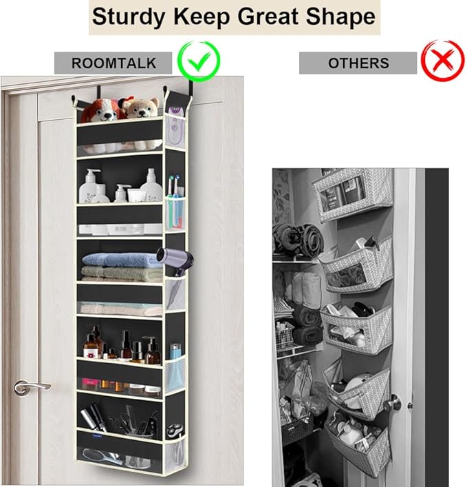 roomtalk 2 Pack Over The Door Hanging Organizer 5-Shelves and 10 Side Pockets, Over The Door Storage for Bathroom and Bedroom, Back of Door Organizers for Kid's Toys (13"x5"x44", Black)