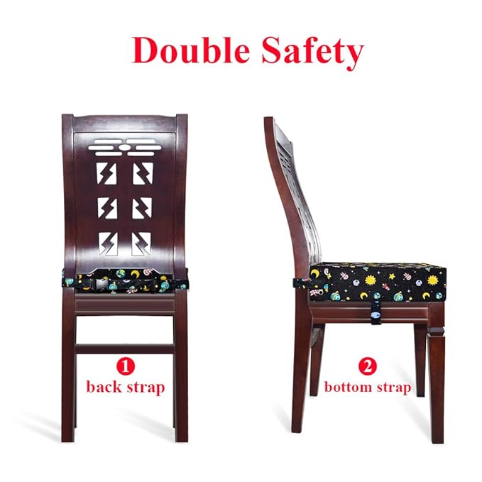 Dining Chair Heightening Cushion Portable Dismountable Adjustable Highchair Booster for Baby Toddler Kids Infant Washable Thick Chair Seat Pad Mat (Black Star)